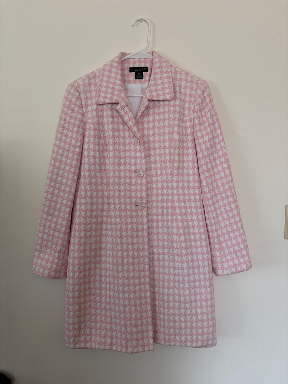 Donna Rae Pink Houndstooth 100% Cotton Pea Coat